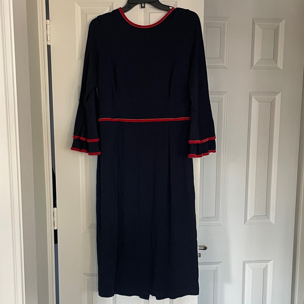 Boden Navy Knit Dress w Red Velvet Trim
